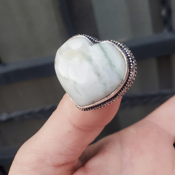 New Heart Shaped Tree Agate 925 Silver Ring. - Picture 5 of 16